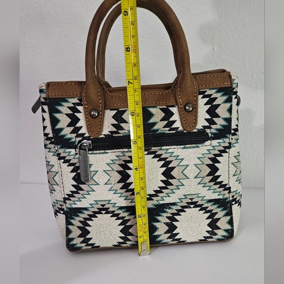 Wrangler Ladies Southwestern Small Canvas Brown Crossbody Tote Bag - Picture 7 of 11